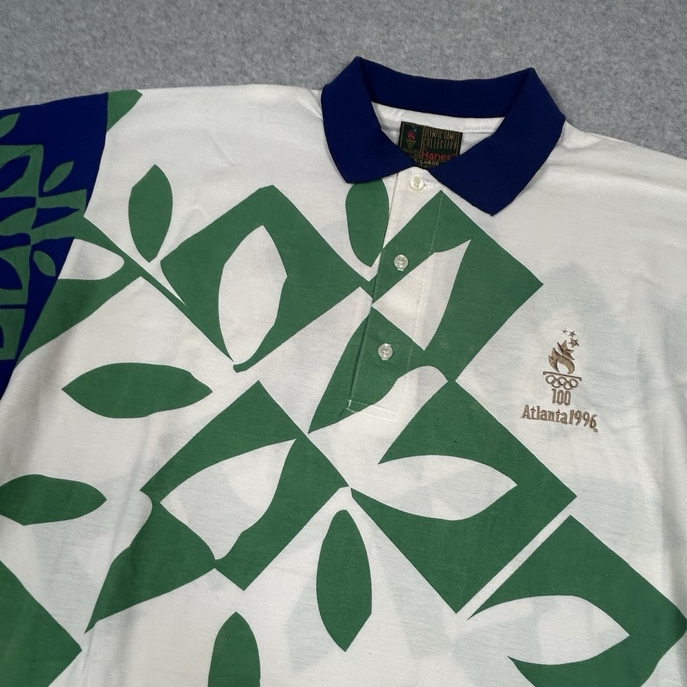Atlanta 1996 Olympics Polo Shirt Size X-Large Hanes All Over Print Vintage USA